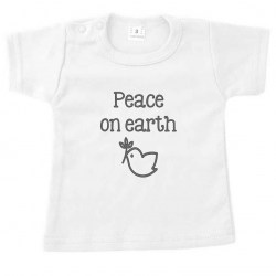 Kerst korte mouw tshirt wit peace on earth zwart